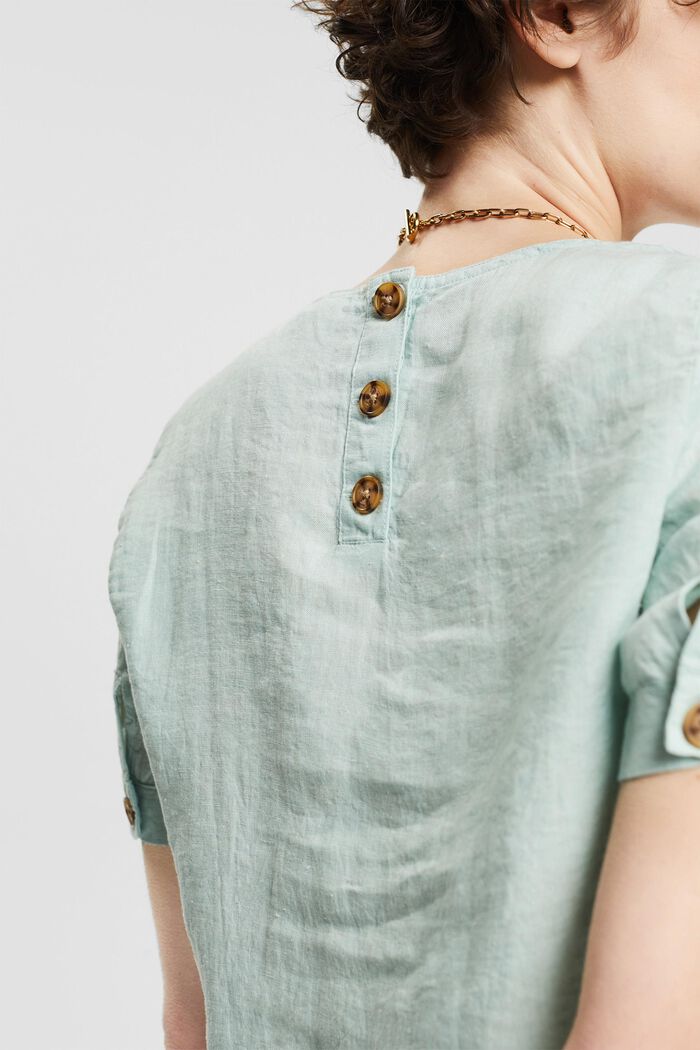 Bluse mit Knopf-Details aus 100% Leinen, DUSTY GREEN, detail image number 2