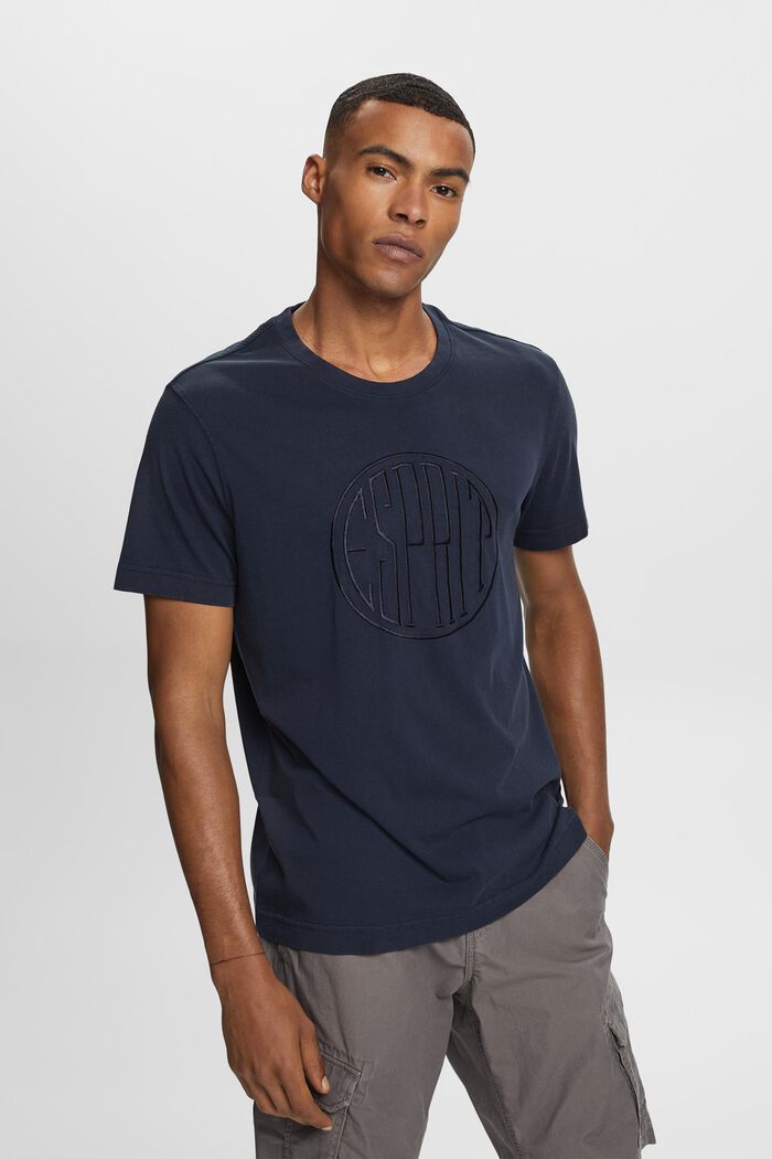 T-Shirt mit Sticklogo, 100 % Bio-Baumwolle, NAVY, detail image number 0