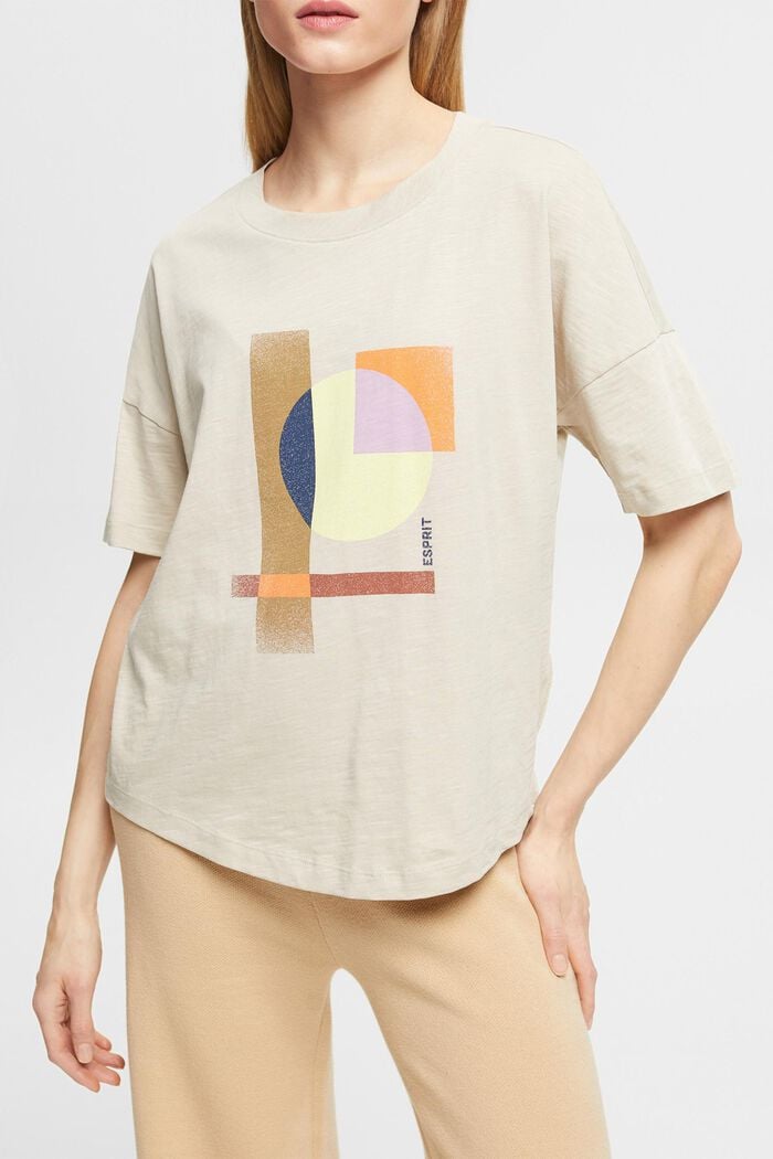 Baumwoll-T-Shirt mit geometrischem Print, LIGHT TAUPE, detail image number 2