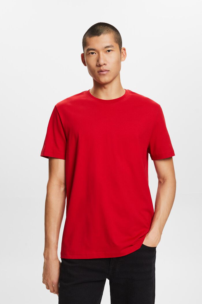 Rundhals-T-Shirt aus Pima-Baumwolljersey, DARK RED, detail image number 0