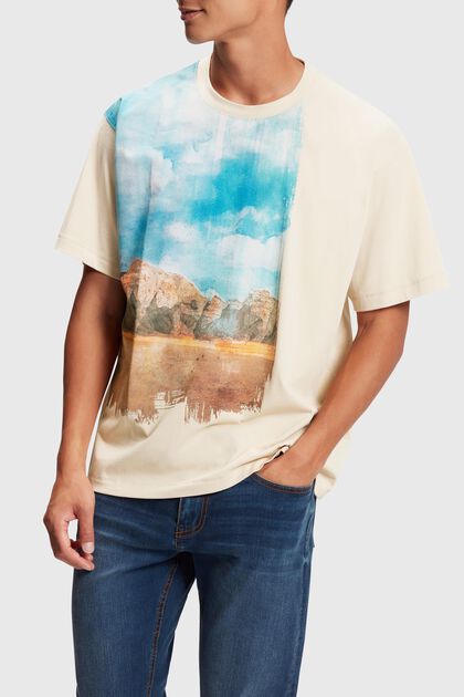 T-Shirt mit digitalem Landschafts-Print vorne
