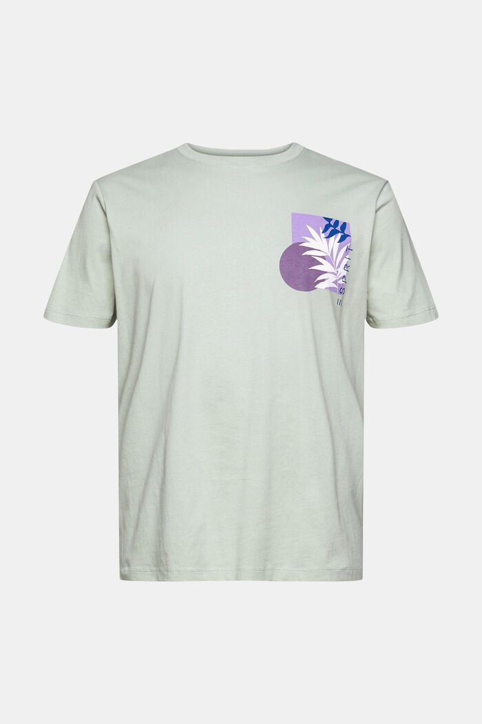 Jersey-T-Shirt mit Pflanzen-Print, LIGHT KHAKI, overview