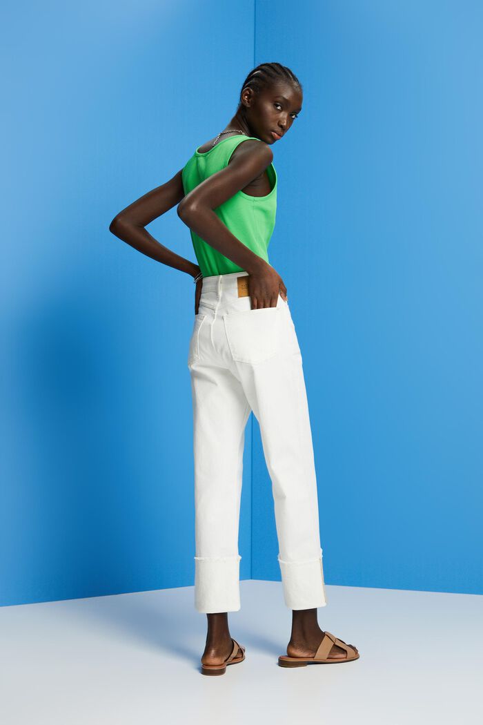 Jeans mit hohem Bund und Beinumschlag, OFF WHITE, detail image number 3