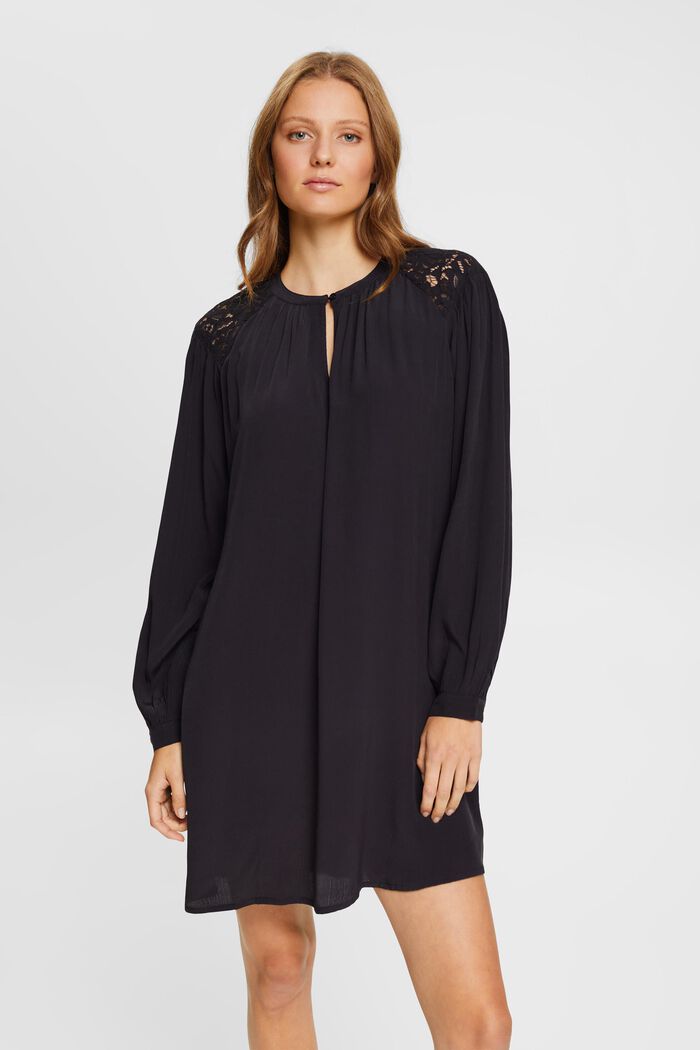 Kleid mit Spitzendetails, BLACK, detail image number 0