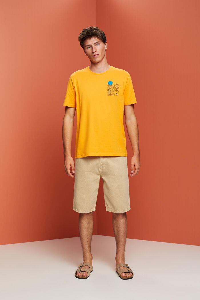 Jersey-T-Shirt mit Brust-Print, 100 % Baumwolle, BRIGHT ORANGE, detail image number 4