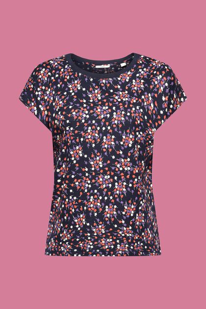 Ärmelloses T-Shirt mit floralem Allover-Muster, NAVY, overview