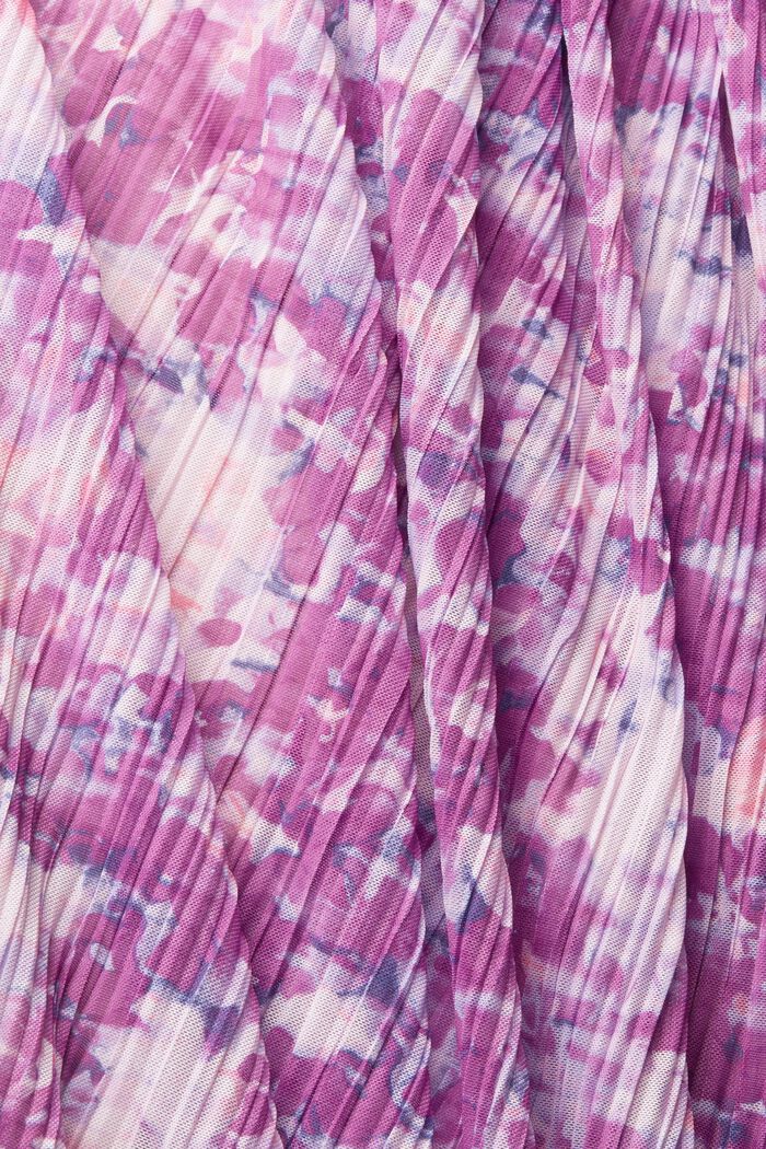 Gemustertes Kleid aus plissiertem Mesh, PURPLE, detail image number 4