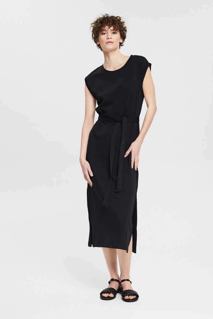 Jersey-Kleid mit Bindegürtel, BLACK, detail image number 0