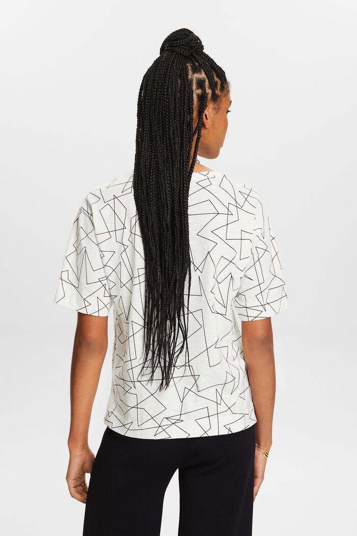 Baumwoll-T-Shirt mit V-Ausschnitt und Print, OFF WHITE, detail image number 2
