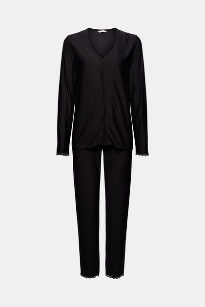 Gestreifter Jersey-Pyjama, LENZING™ ECOVERO™, BLACK, overview