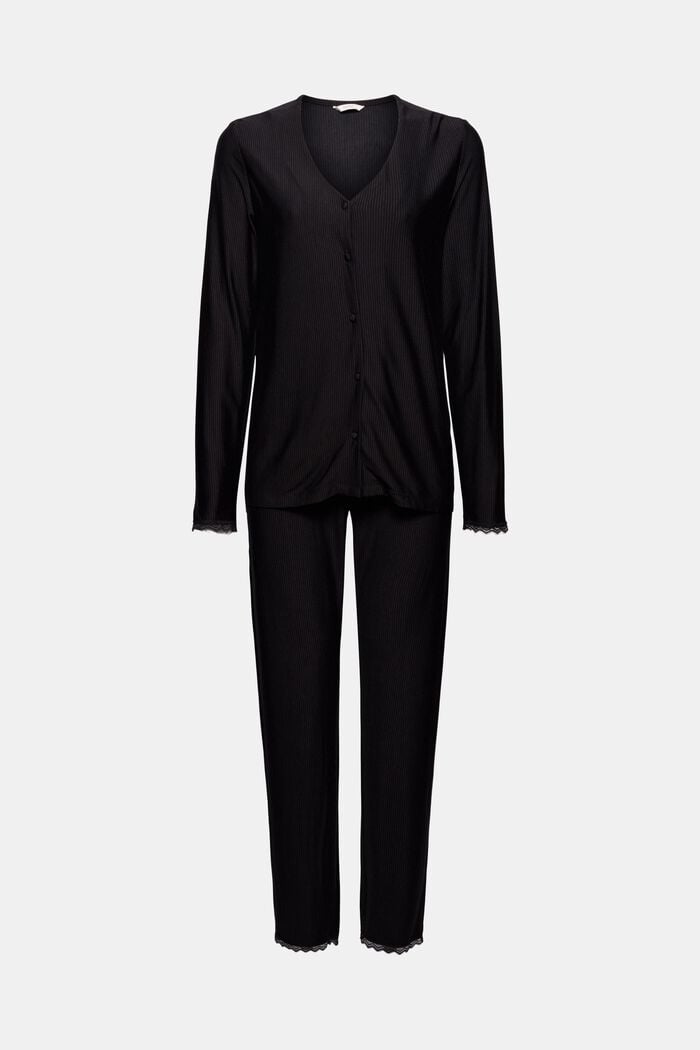 Gestreifter Jersey-Pyjama, LENZING™ ECOVERO™, BLACK, detail image number 4
