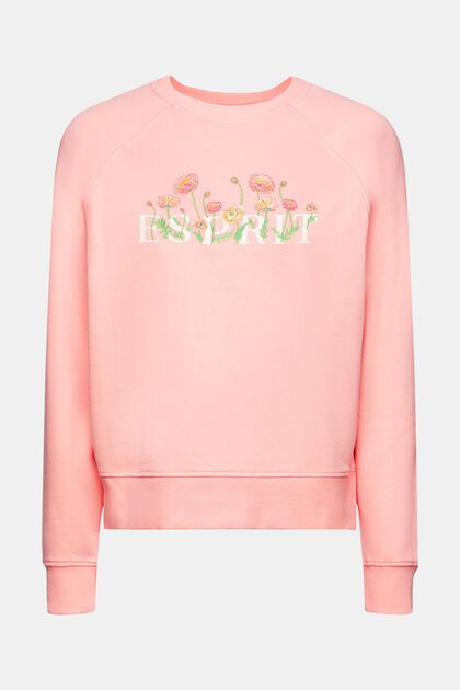 Sweatshirt mit Logoprint und Blumenstickereien, PINK, overview