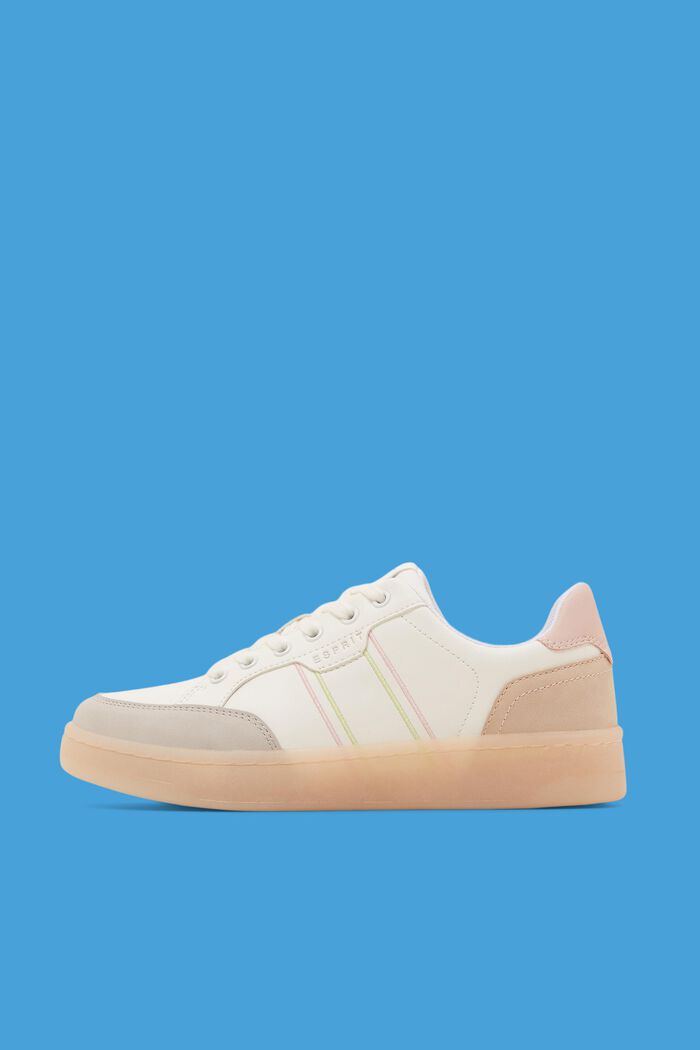 Kunstleder-Sneakers mit farbiger Sohle, OFF WHITE, detail image number 0
