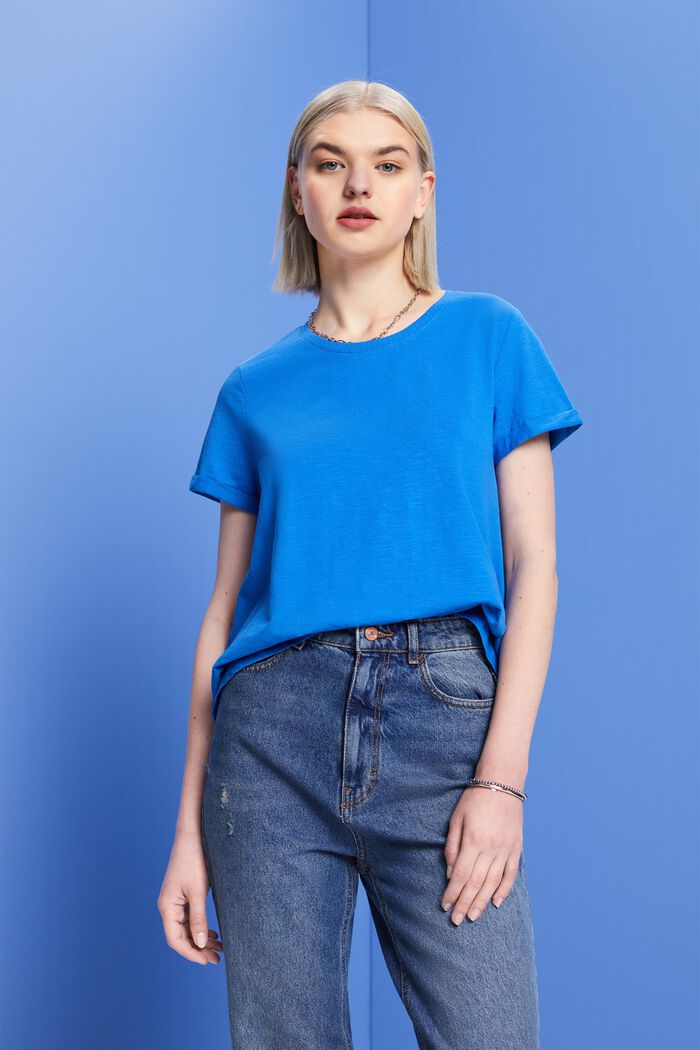 Klassisches Rundhals-T-Shirt, 100 % Baumwolle, BRIGHT BLUE, detail image number 0
