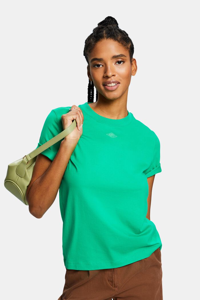 T-Shirt aus Pima-Baumwolle mit Logostickerei, GREEN, detail image number 0
