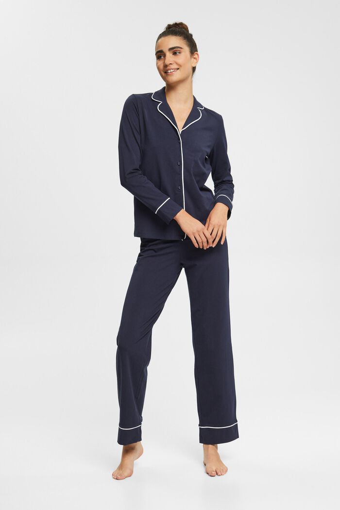 Langer Jersey-Pyjama, NAVY, detail image number 0