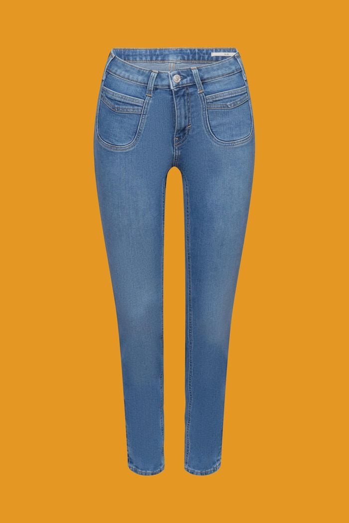 High-Rise-Jeans im Slim Fit, BLUE LIGHT WASHED, detail image number 5