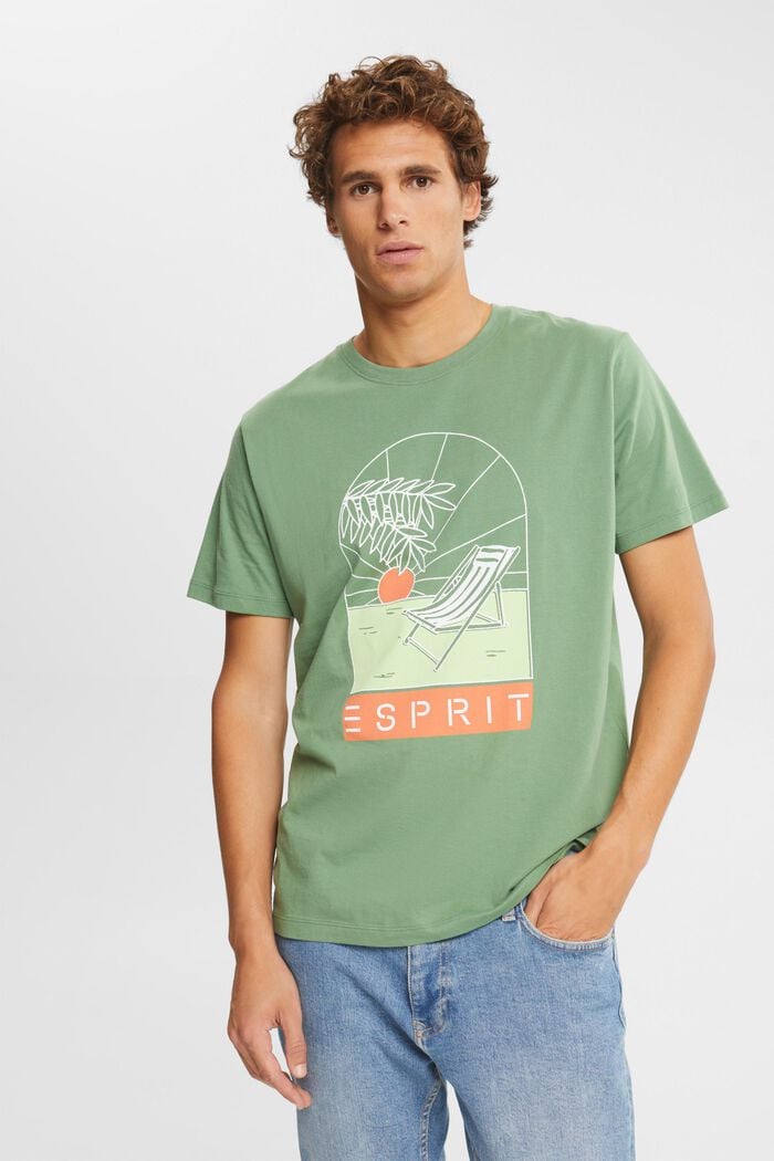 Jersey-T-Shirt mit Print, GREEN, overview