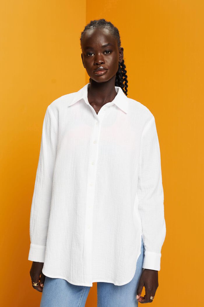 Seersucker-Hemd aus Baumwolle, WHITE, detail image number 0