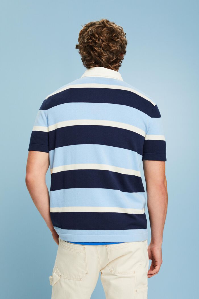 Gestreiftes Baumwoll-T-Shirt mit Logo und Polokragen, BRIGHT BLUE, detail image number 2