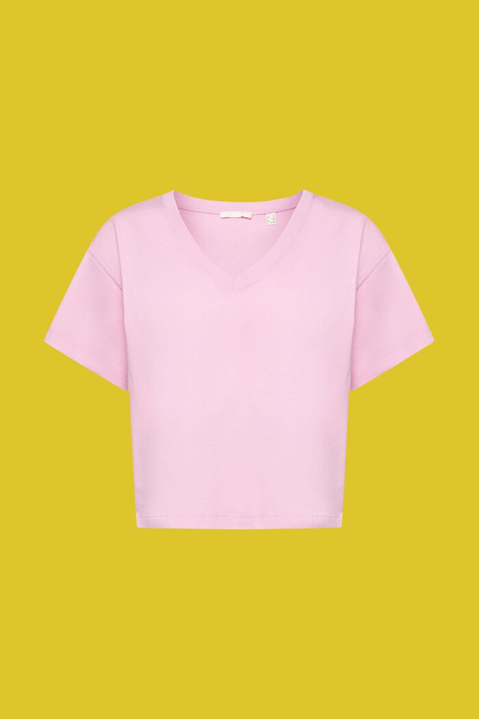 T-Shirt mit V-Ausschnitt aus Baumwolle, LILAC, detail image number 5