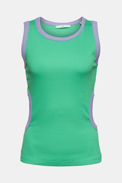 Geripptes Tanktop mit Cut-Outs, GREEN, overview