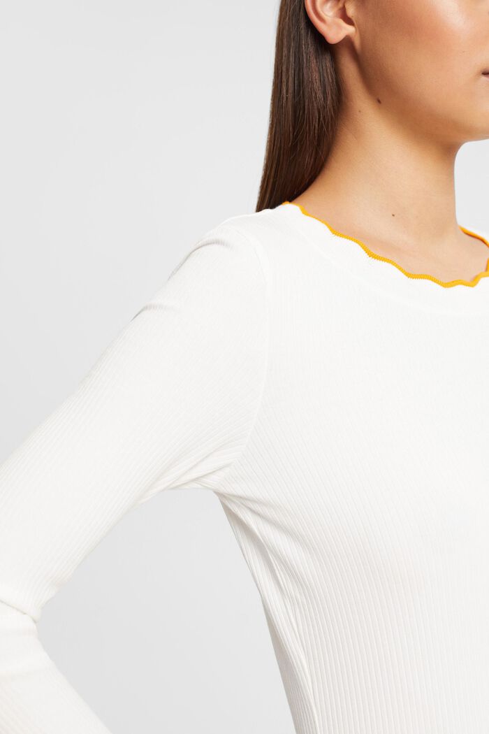 Geripptes Longsleeve, Stretch-Cotton, OFF WHITE, detail image number 2