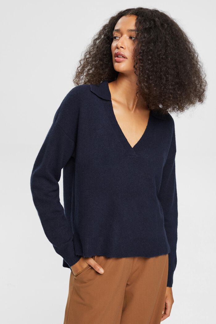 Gestreifter Pullover mit Woll-Blend, NAVY, detail image number 1