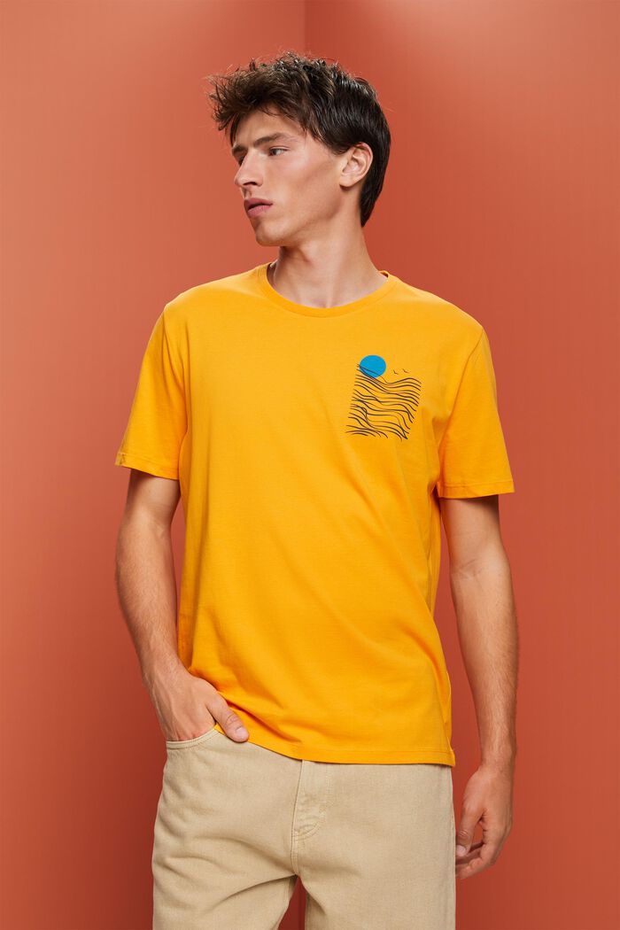 Jersey-T-Shirt mit Brust-Print, 100 % Baumwolle, BRIGHT ORANGE, detail image number 0