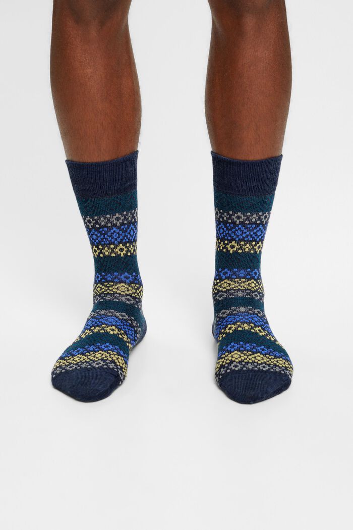 2er-Set Socken mit Fair Isle-Muster aus Wollmix, NAVY, detail image number 2