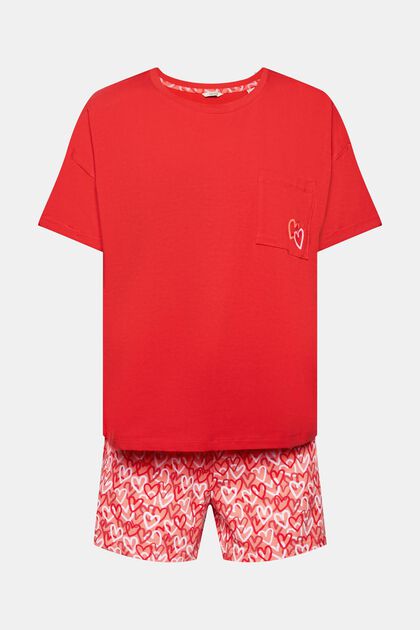 Pyjama-Set mit Herzprint, RED, overview