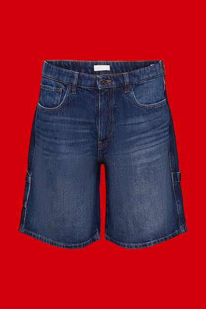 Locker geschnittene Jeansshorts, BLUE DARK WASHED, overview