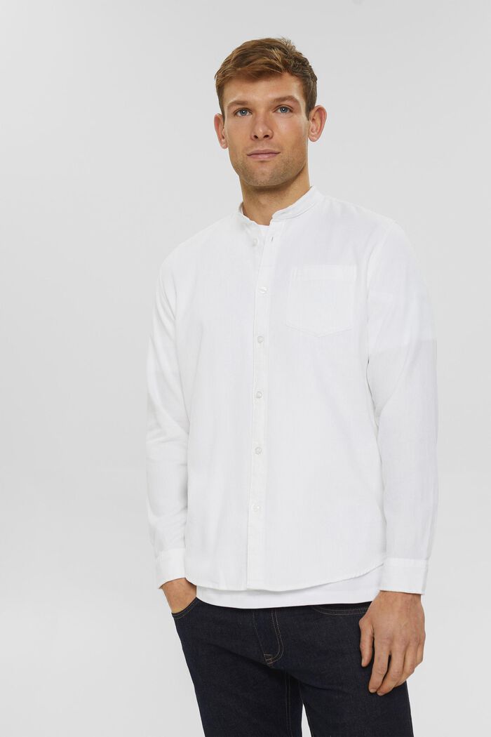 Hemd mit Stegkragen aus Baumwolle, WHITE, detail image number 0