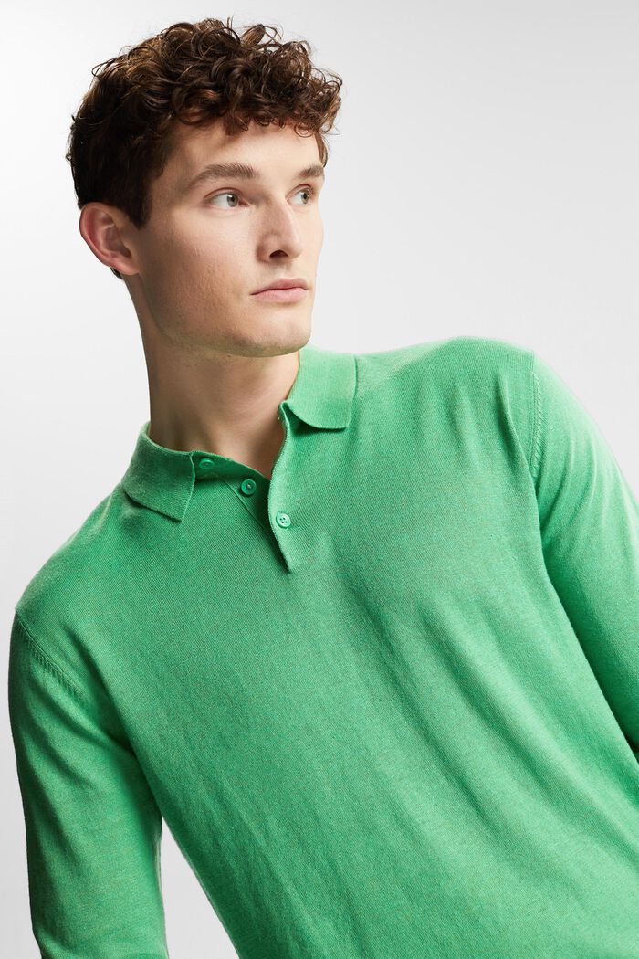 Mit TENCEL™: Langärmeliges Poloshirt, GREEN, detail image number 4