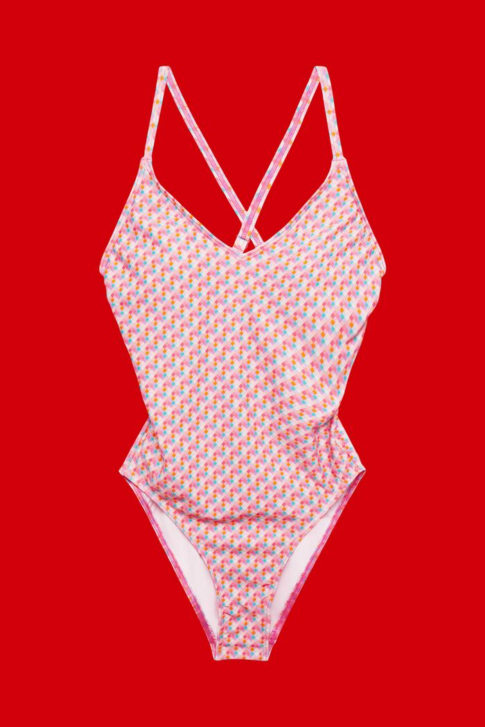 Wattierter Badeanzug mit geometrischem Muster, PINK FUCHSIA, detail image number 4