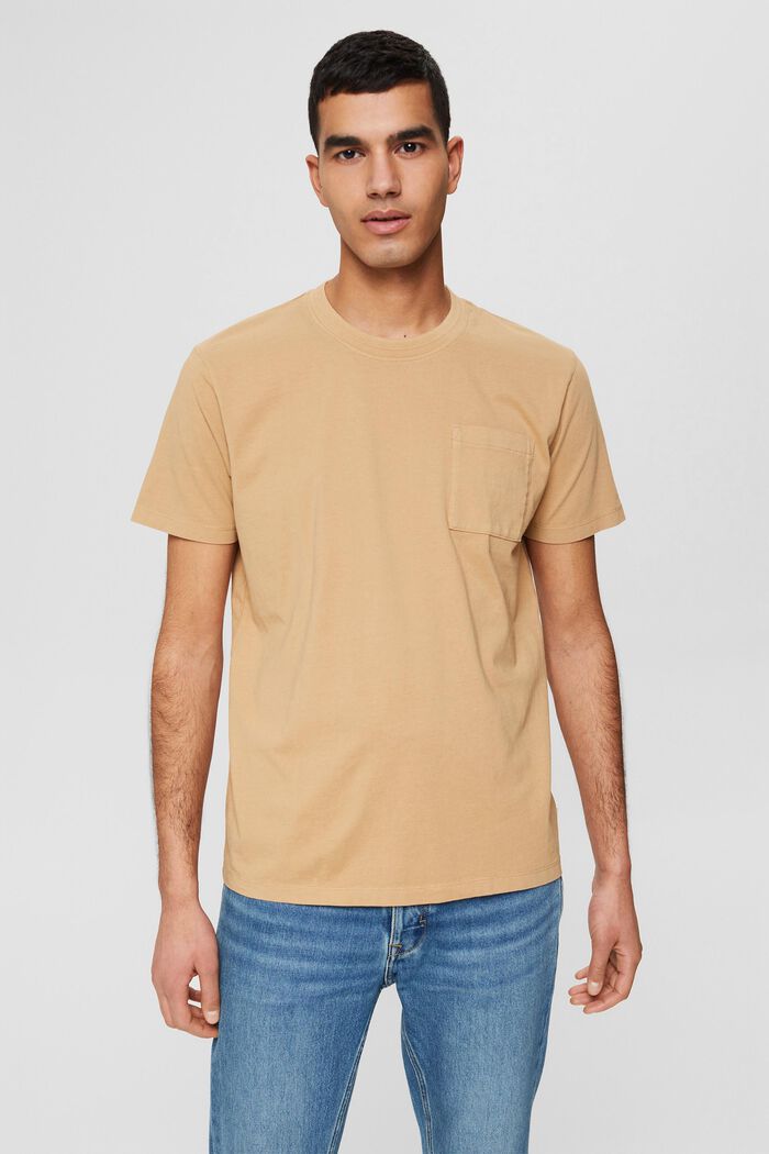 Jersey-T-Shirt mit Brusttasche, BEIGE, overview