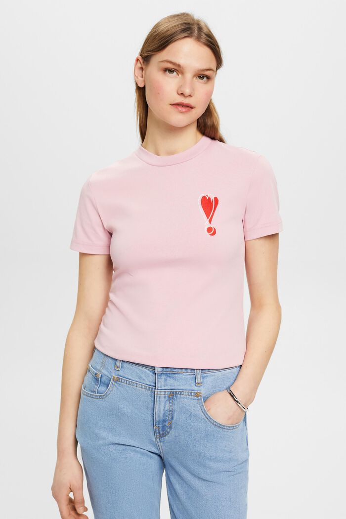 Baumwoll-T-Shirt mit gesticktem Herzmotiv, PINK, detail image number 0