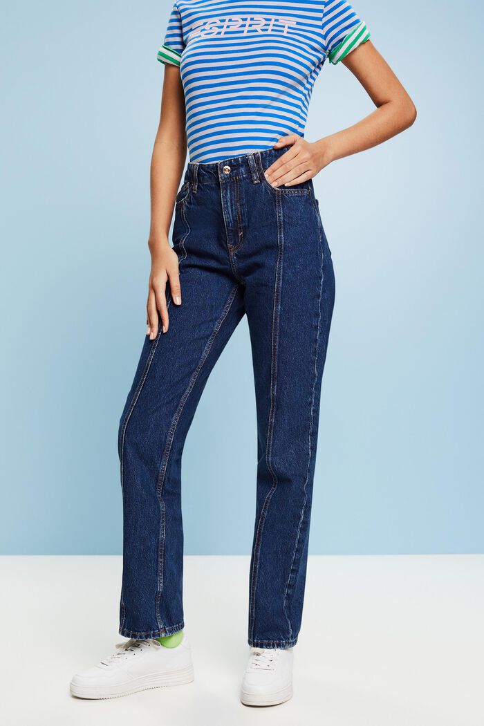 Jeans mit gerader Passform und hohem Bund, BLUE DARK WASHED, detail image number 0