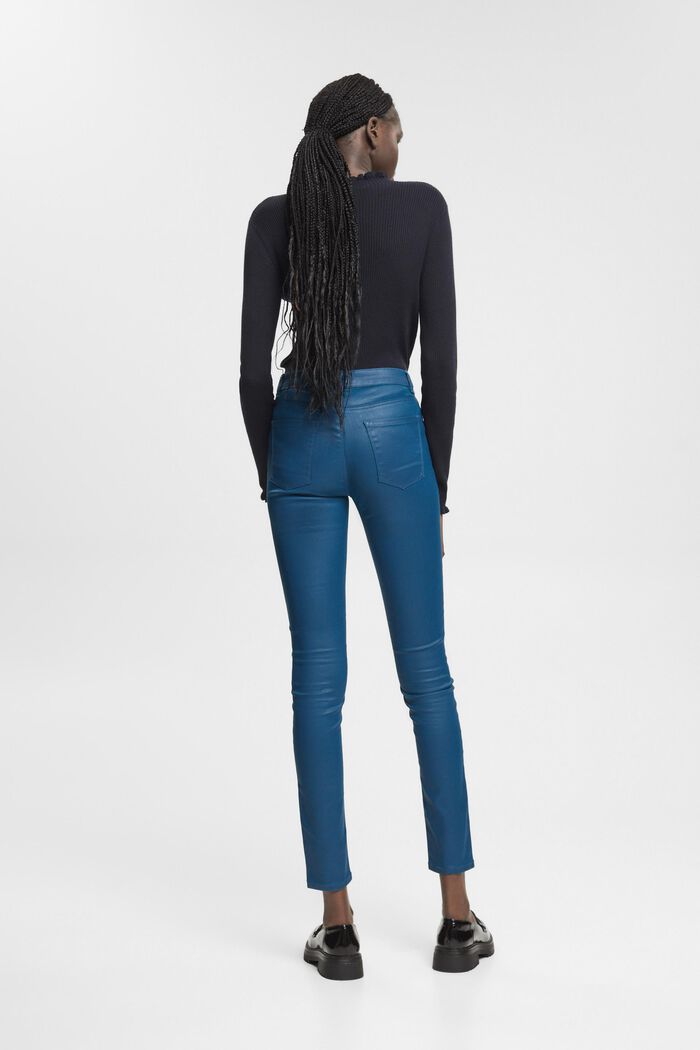High-Rise-Hose im Slim Fit aus Kunstleder, PETROL BLUE, detail image number 3