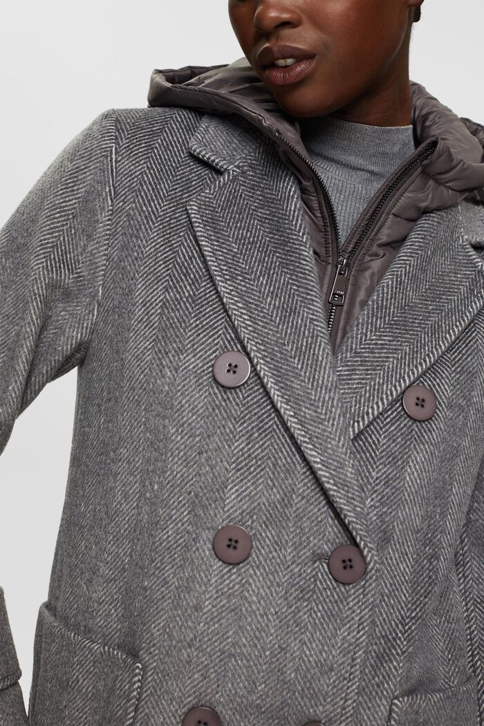 Mantel aus Wollmix mit abnehmbarer Kapuze, GUNMETAL, detail image number 0