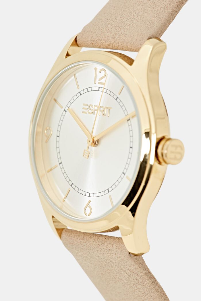 Vegan: Edelstahl-Uhr mit Armband in Lederoptik, BEIGE, detail image number 1