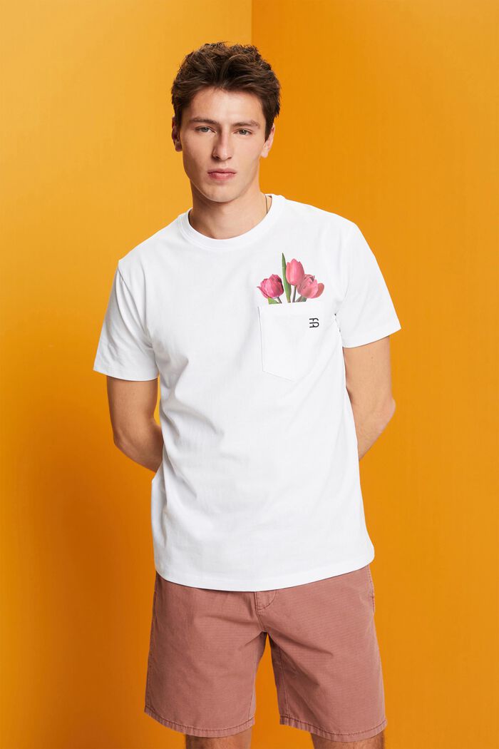 Jersey-T-Shirt mit Print , 100% Baumwolle, WHITE, detail image number 0