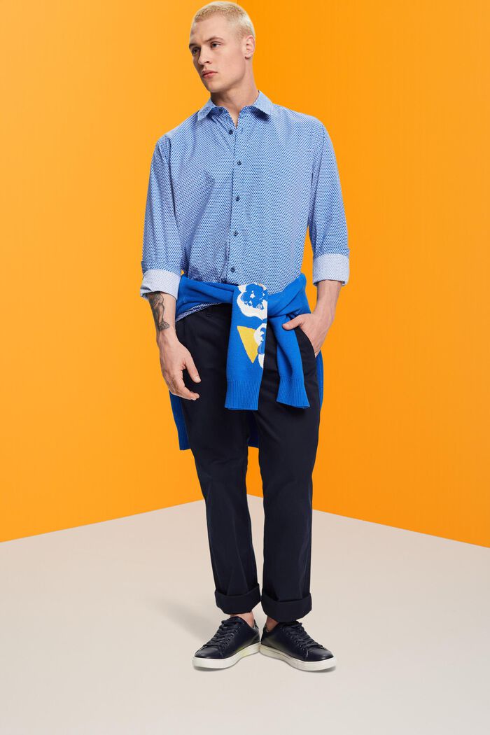 Schmal geschnittenes Hemd mit Allover-Dessin, BLUE, detail image number 1