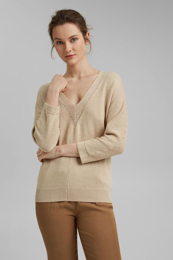 V-Neck-Pullover mit Organic Cotton, DUSTY NUDE, detail image number 0