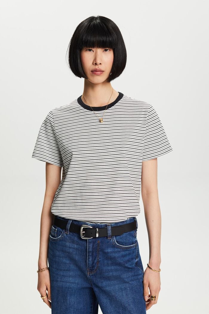 T-Shirt mit Streifen, 100% Baumwolle, OFF WHITE, detail image number 0