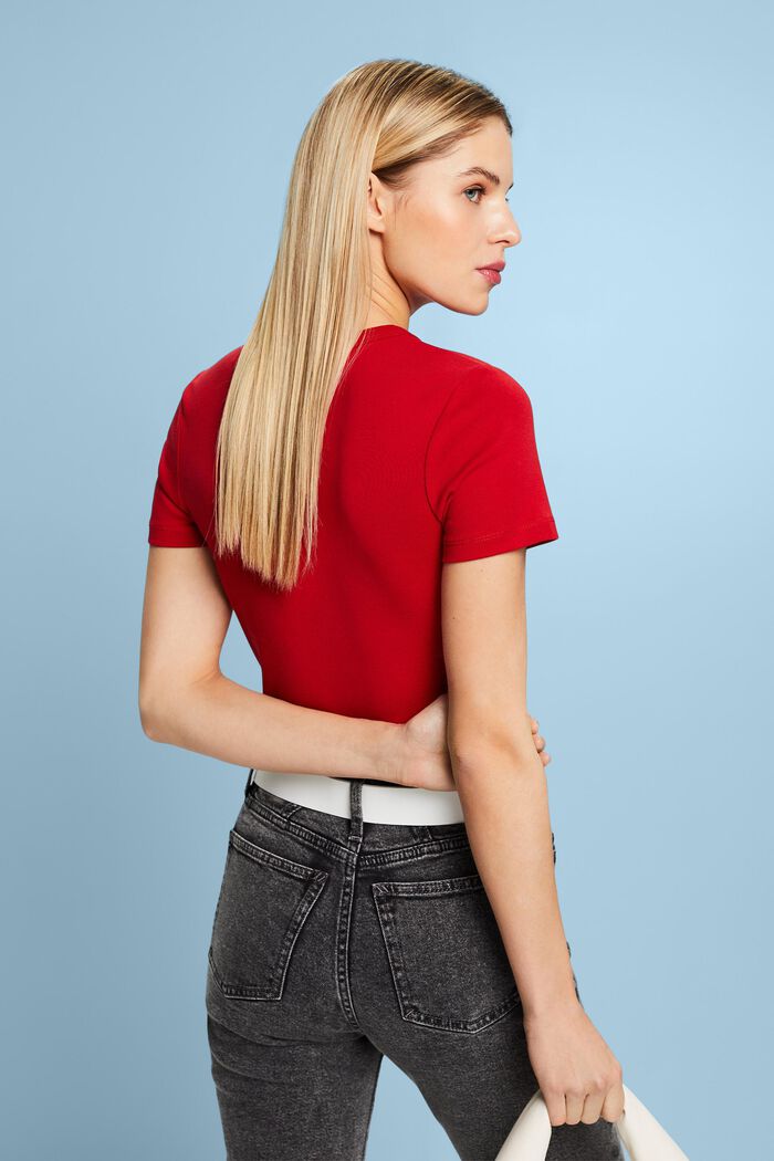 Kurzärmliges Baumwoll-T-Shirt, DARK RED, detail image number 3