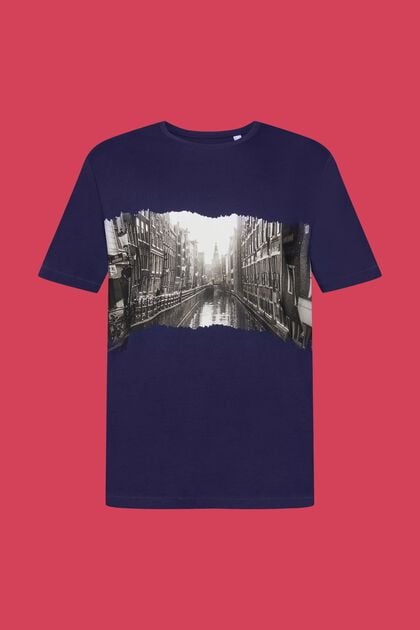 Rundhals-T-Shirt mit Print, 100 % Baumwolle