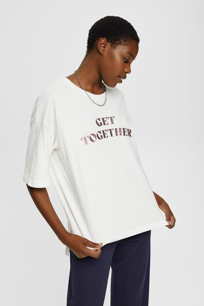 T-Shirt mit Glitzerprint, OFF WHITE, overview