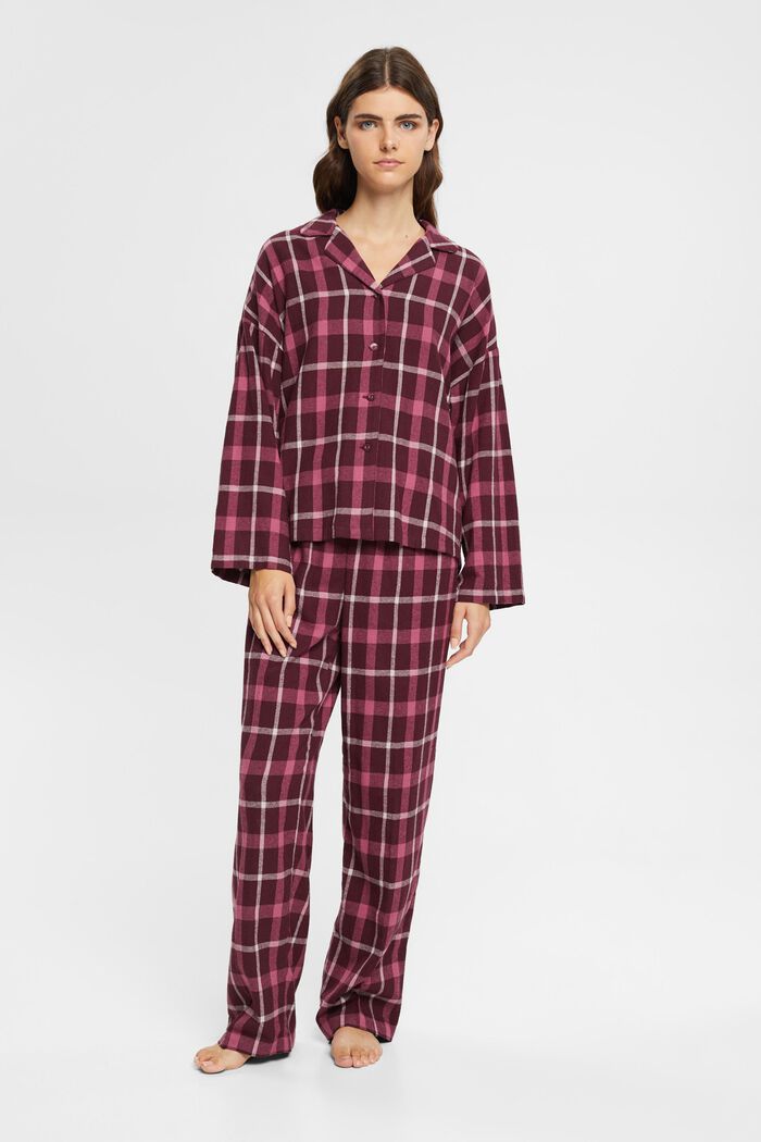 Pyjama-Set aus kariertem Flanell, BORDEAUX RED, detail image number 1