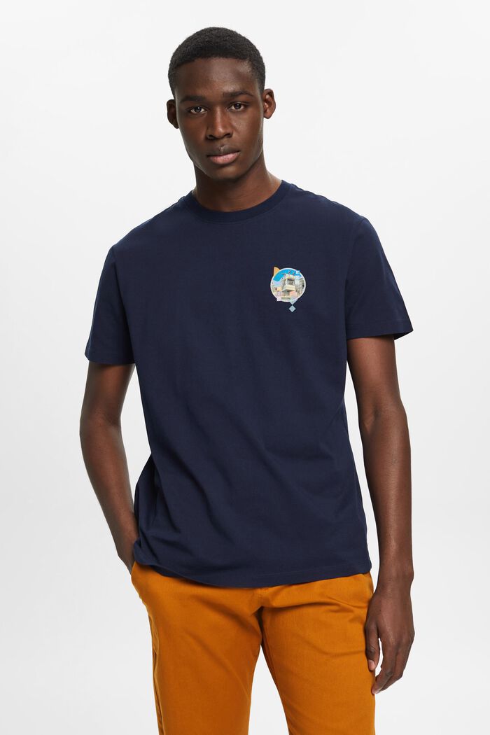 Slim-Fit-Shirt aus Baumwolle mit kleinem Print, NAVY, detail image number 0